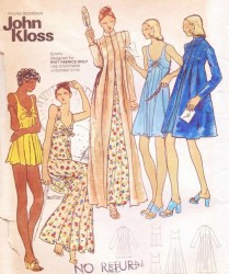 3405  Butterick JOHN KLOSS KNIT BABY DOLLS, GOWN, BIKINI,ROBE PATTERN 12 or 10 choice